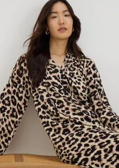 Brown Leopard Print Tunic Midaxi Dress