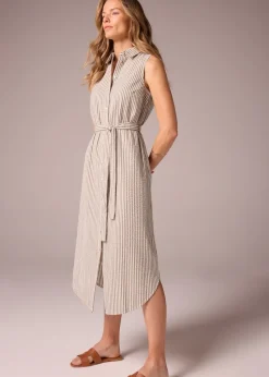 Brown Stripe Midi Shirt Dress