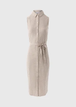 Brown Stripe Midi Shirt Dress