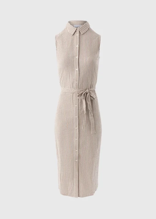 Brown Stripe Midi Shirt Dress