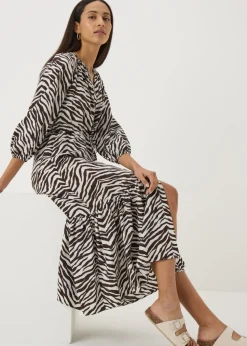 Brown Zebra Midi Shirt Dress