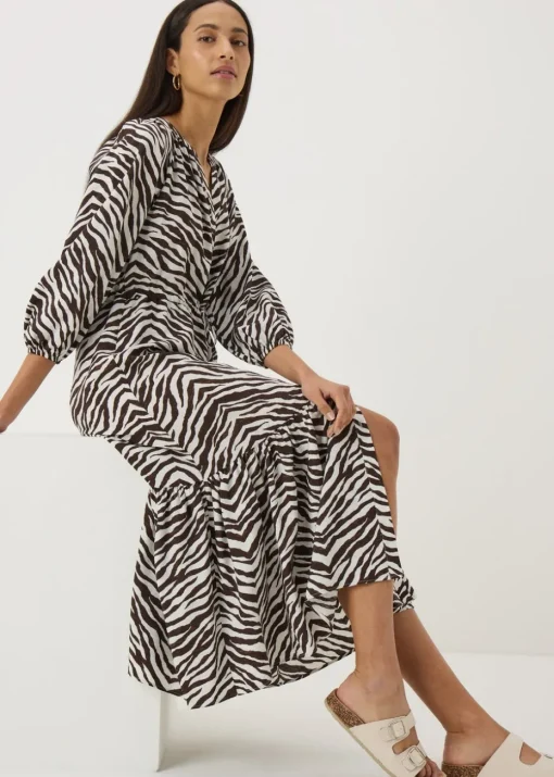 Brown Zebra Midi Shirt Dress