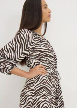 Brown Zebra Midi Shirt Dress