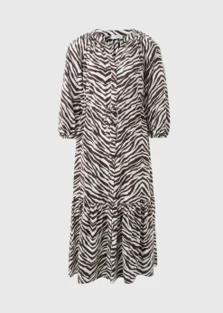 Brown Zebra Midi Shirt Dress