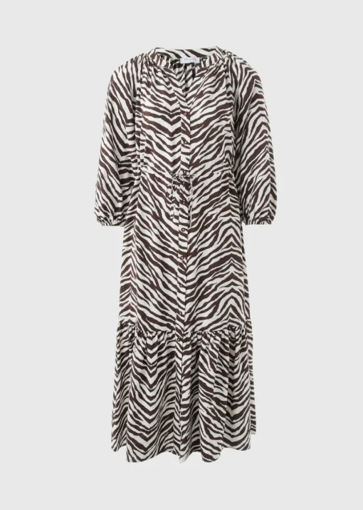 Brown Zebra Midi Shirt Dress