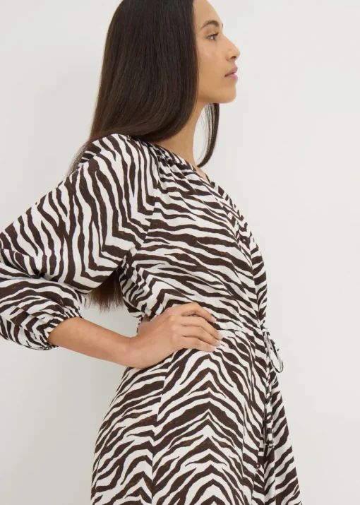 Brown Zebra Midi Shirt Dress
