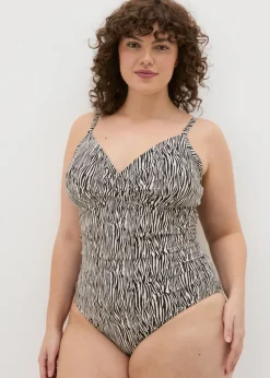 Brown Zebra Print Shapewear Swimsuit