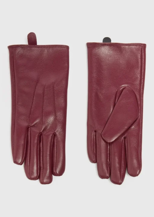 Burgundy Faux Leather Gloves