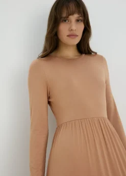 Camel Long Sleeve Midi Dress