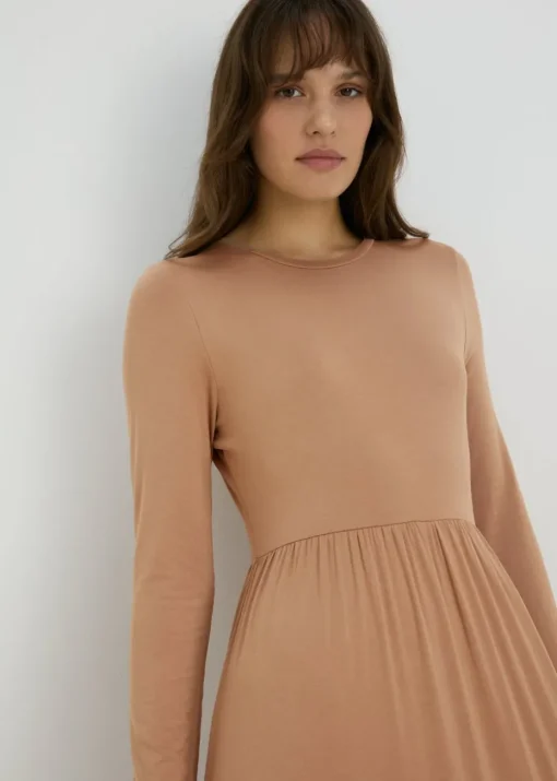 Camel Long Sleeve Midi Dress