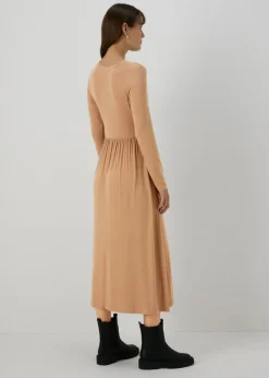 Camel Long Sleeve Midi Dress
