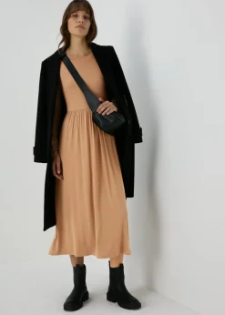 Camel Long Sleeve Midi Dress