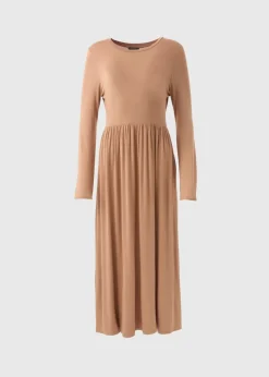 Camel Long Sleeve Midi Dress