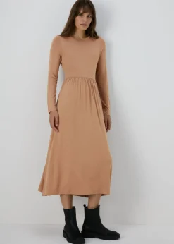 Camel Long Sleeve Midi Dress