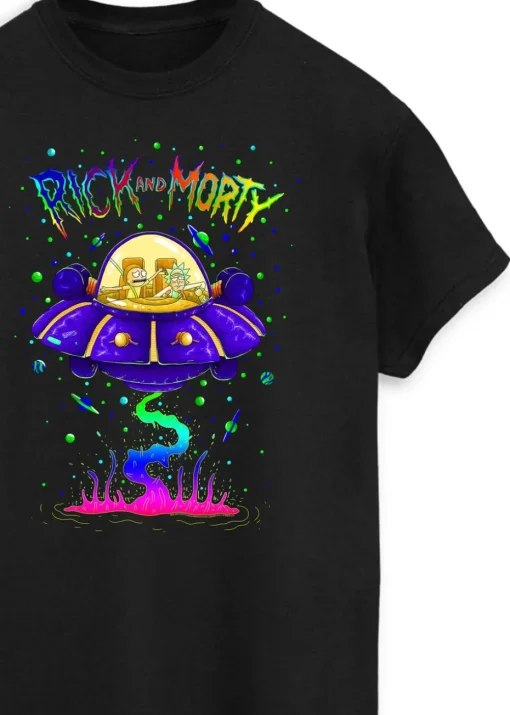 Cartoon Network Rick & Morty Space Cruiser Black Printed T-Shirt