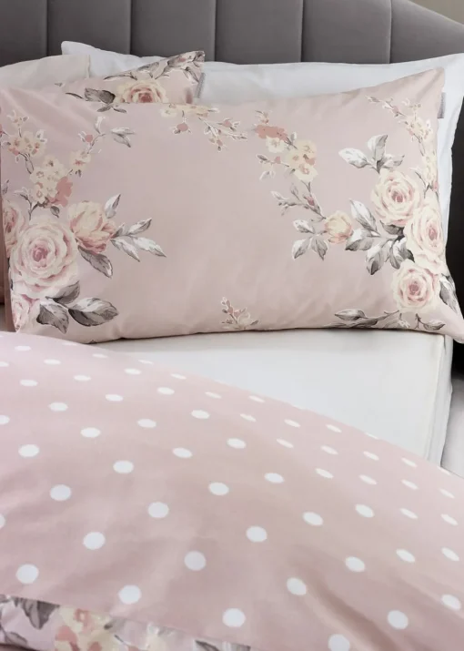 Catherine Lansfield Blush Pink Canterbury Floral Reversible Duvet Cover Set with Pillowcases