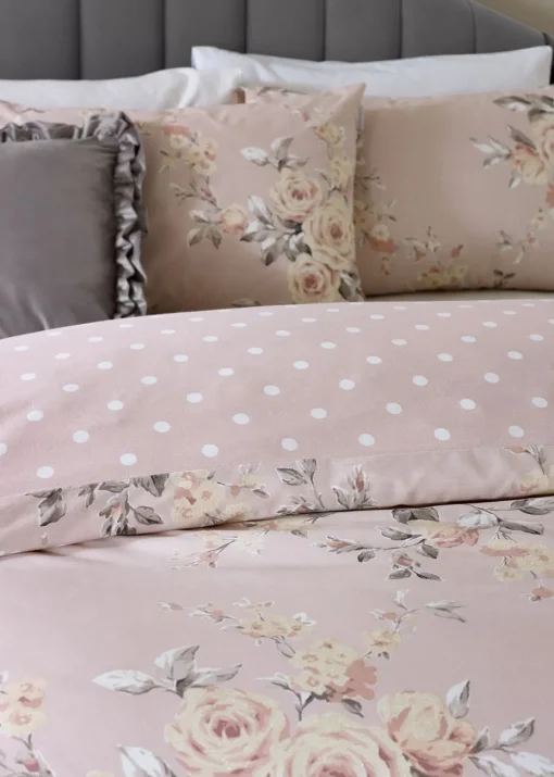 Catherine Lansfield Blush Pink Canterbury Floral Reversible Duvet Cover Set with Pillowcases
