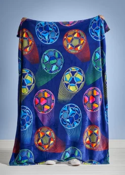 Catherine Lansfield Bright Blue Football Cosy Fleece Blanket Throw