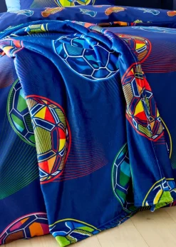 Catherine Lansfield Bright Blue Football Cosy Fleece Blanket Throw