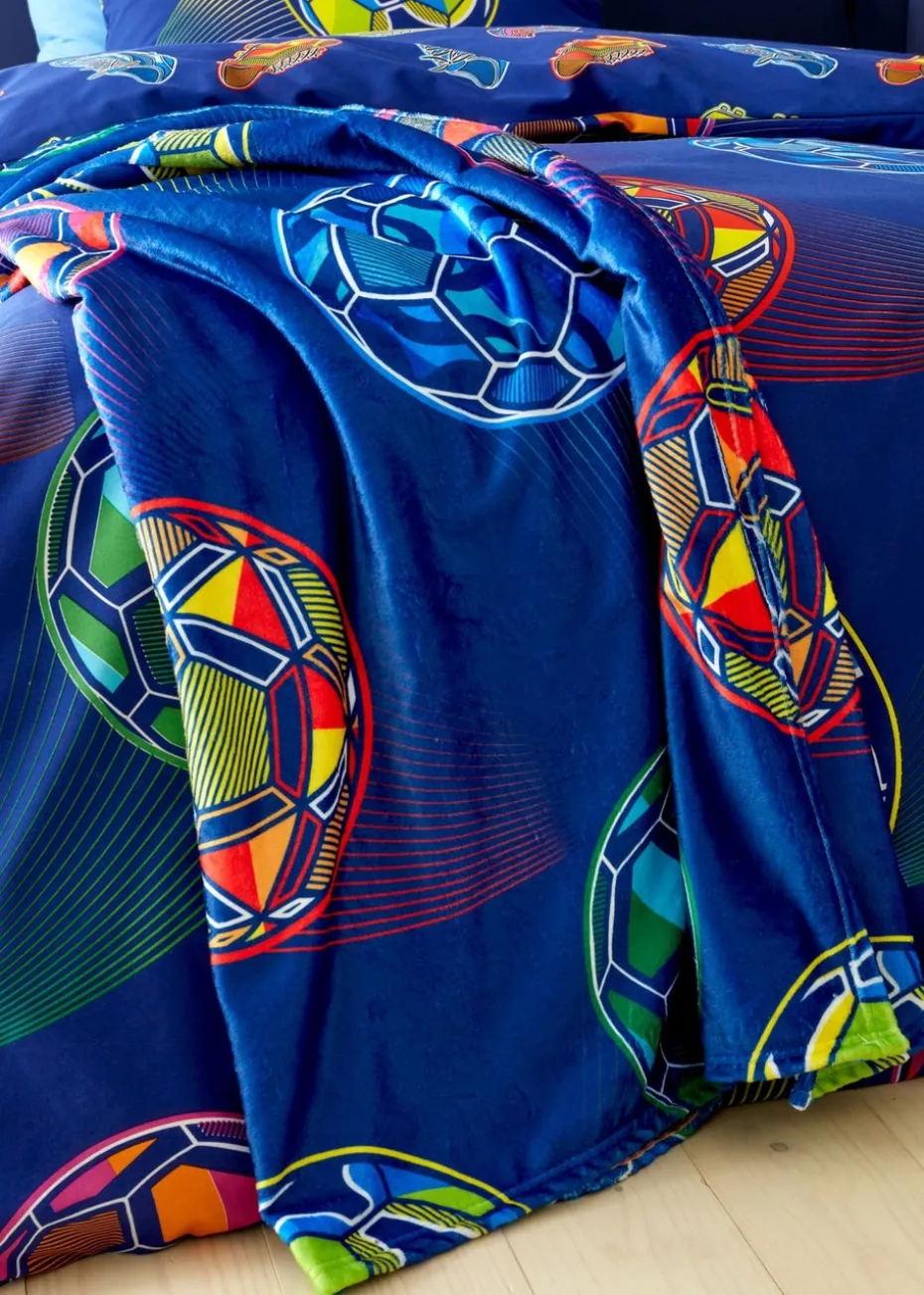 Catherine Lansfield Bright Blue Football Cosy Fleece Blanket Throw