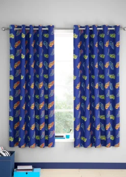Catherine Lansfield Bright Blue Football Fully Reversible Eyelet Curtains