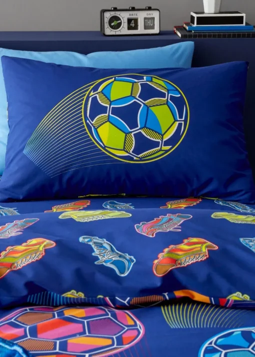 Catherine Lansfield Bright Blue Football Reversible Duvet Cover Set