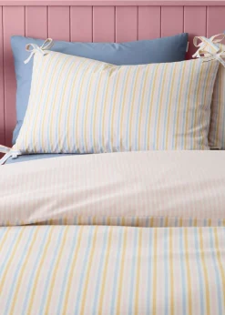 Catherine Lansfield Brighton Stripe Bow Trim Pastel Duvet Cover Set