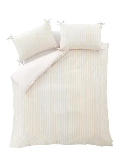 Catherine Lansfield Brighton Stripe Bow Trim Pastel Duvet Cover Set