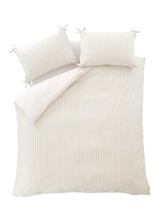 Catherine Lansfield Brighton Stripe Bow Trim Pastel Duvet Cover Set