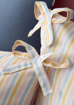 Catherine Lansfield Brighton Stripe Bow Trim Pastel Duvet Cover Set