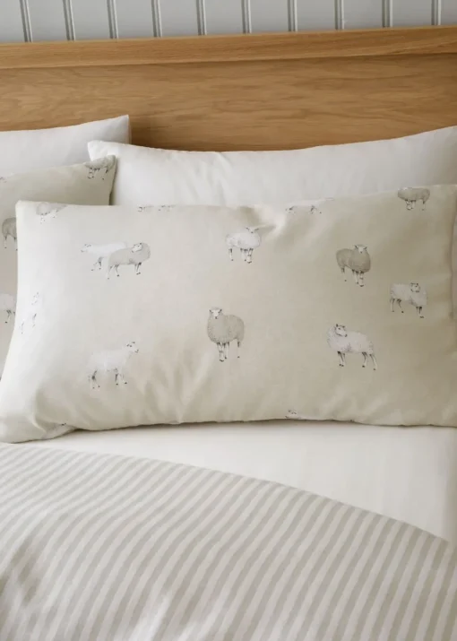 Catherine Lansfield Brushed Cotton Sheep Reversible Duvet Cover Set