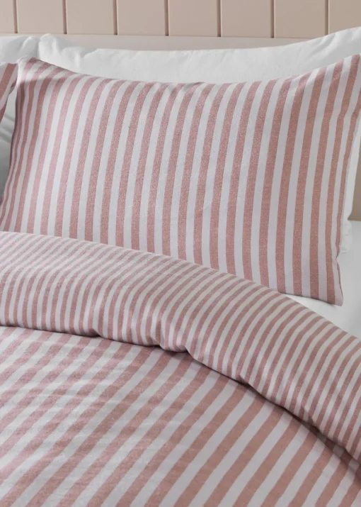 Catherine Lansfield Brushed Cotton Stripe Reversible Duvet Cover Set