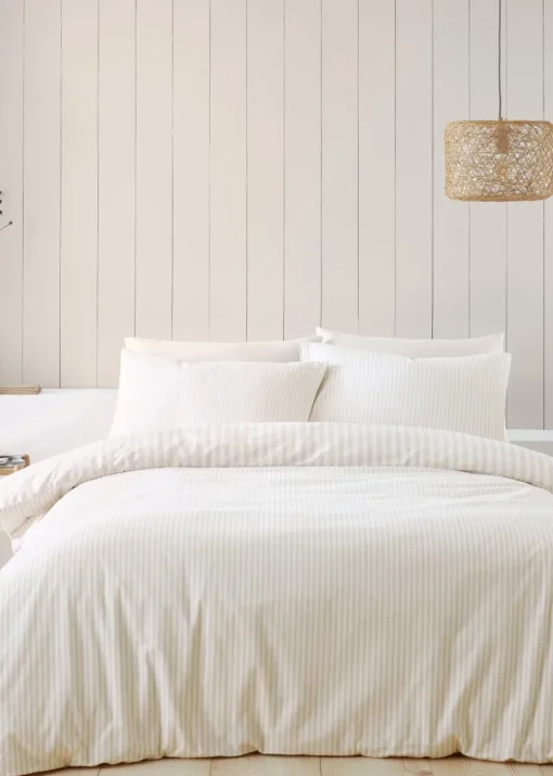 Catherine Lansfield Brushed Cotton Stripe Reversible Duvet Cover Set
