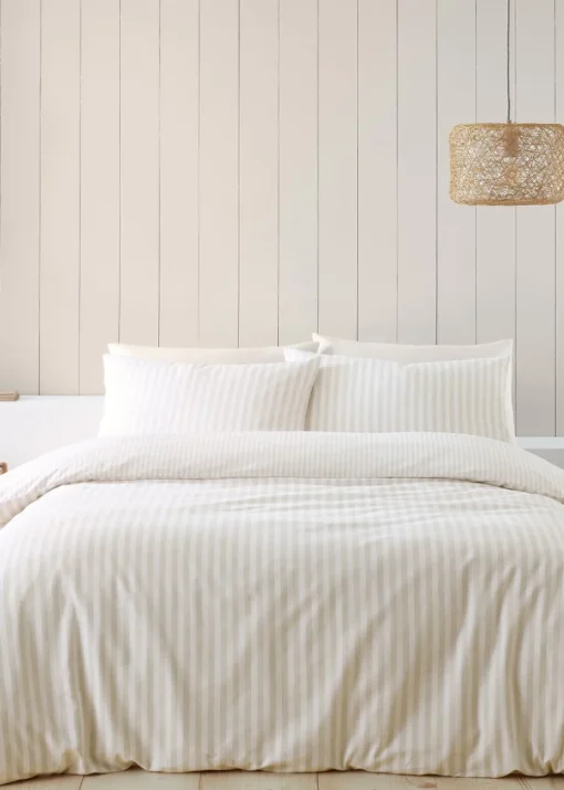 Catherine Lansfield Brushed Cotton Stripe Reversible Duvet Cover Set