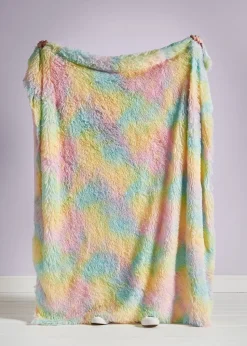 Catherine Lansfield Cuddly Rainbow Deep Pile Faux Fur Blanket Throw