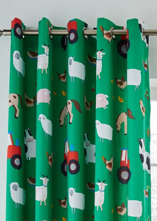 Catherine Lansfield Farmyard Animals Fully Reversible Eyelet Curtains