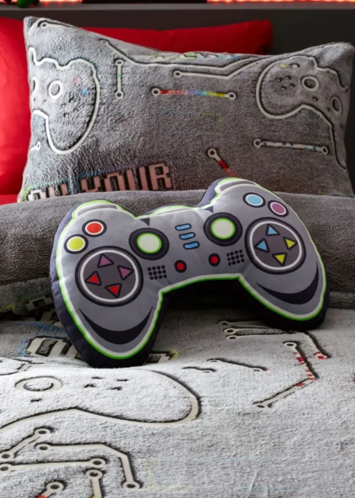 Catherine Lansfield Game Over Glow in the Dark Grey Fleece 3D Shaped Cushion