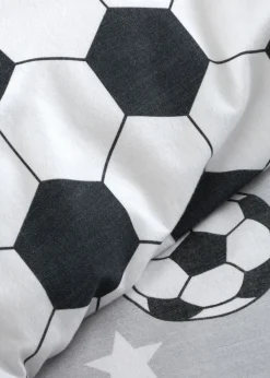 Catherine Lansfield Grey Brushed Cotton Football Stars Reversible Duvet Cover Set