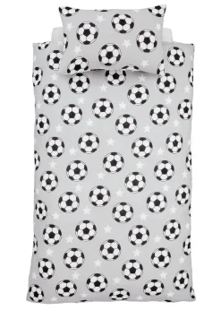 Catherine Lansfield Grey Brushed Cotton Football Stars Reversible Duvet Cover Set