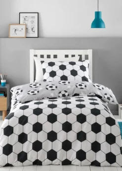 Catherine Lansfield Grey Brushed Cotton Football Stars Reversible Duvet Cover Set