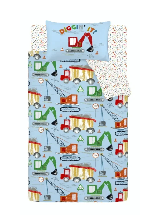 Catherine Lansfield Kids Blue Digger Dreams Reversible Duvet Cover Set