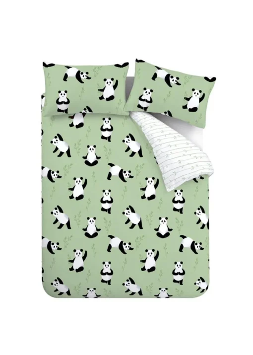 Catherine Lansfield Kids Green Panda Paws Reversible Duvet Cover Set