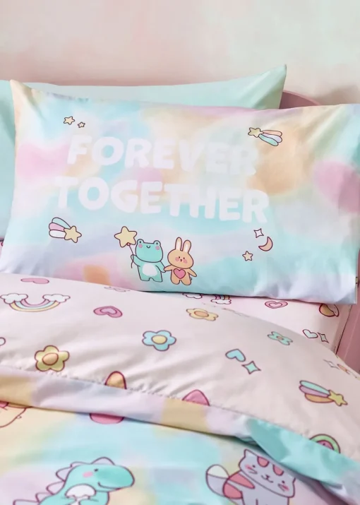 Catherine Lansfield Kids Pink Pastels Forever Together Reversible Duvet Cover Set