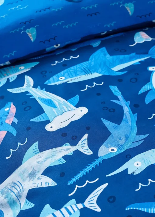 Catherine Lansfield Kids Blue Jawsome Shark Reversible Duvet Cover Set
