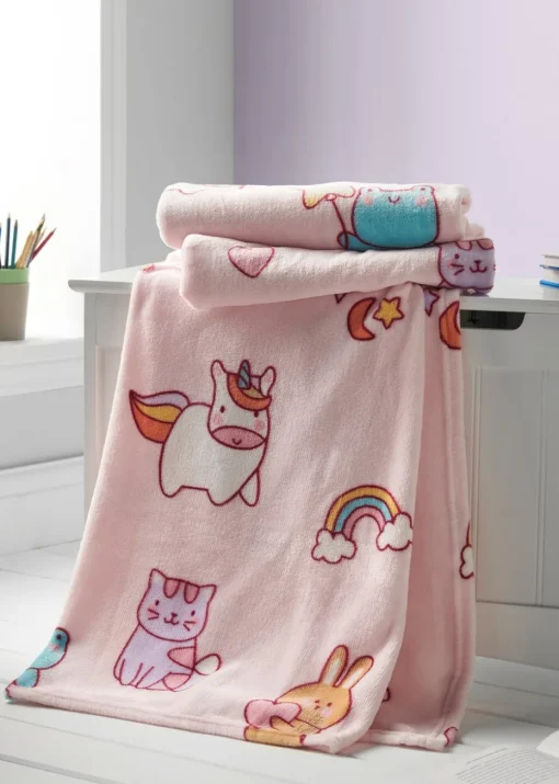 Catherine Lansfield Kids Pink Forever Together Cosy Fleece Blanket Throw