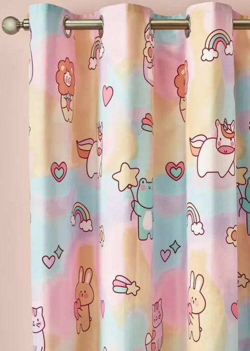 Catherine Lansfield Kids Pink Pastels Forever Together Fully Reversible Eyelet Curtains