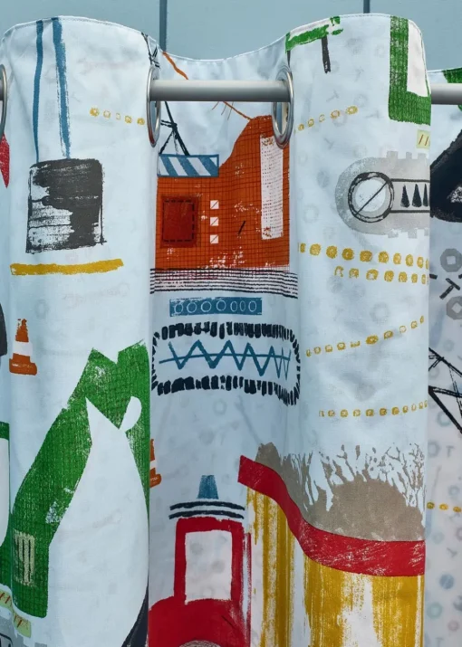 Catherine Lansfield Kids Blue Digger Dreams Fully Reversible Eyelet Curtains