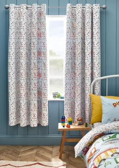 Catherine Lansfield Kids Blue Digger Dreams Fully Reversible Eyelet Curtains