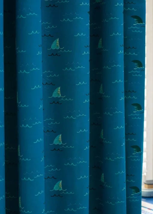 Catherine Lansfield Kids Blue Jawsome Shark Fully Reversible Eyelet Curtains