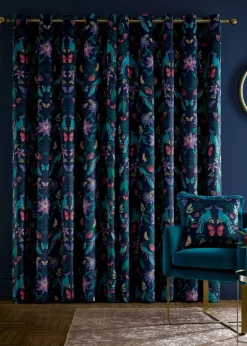 Catherine Lansfield Mya Tropical Floral Lined Eyelet Curtains